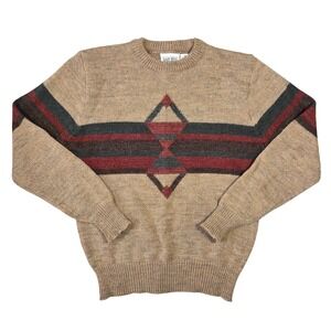 Gary Reed Vintage Mens Southwestern Geometric Eclectic Knit Sweater Tan Medium